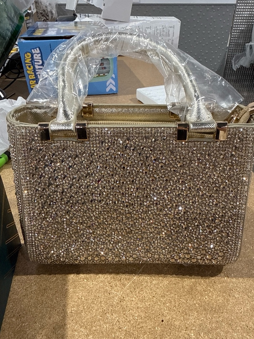 Crystal-Embellished Gold Tote Handbag - Women Bags NWT Gold